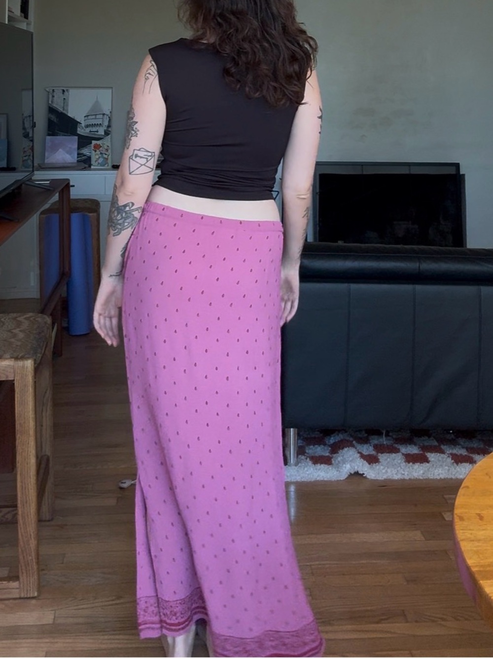 90s Pink Maxi Skirt with Subtle Print